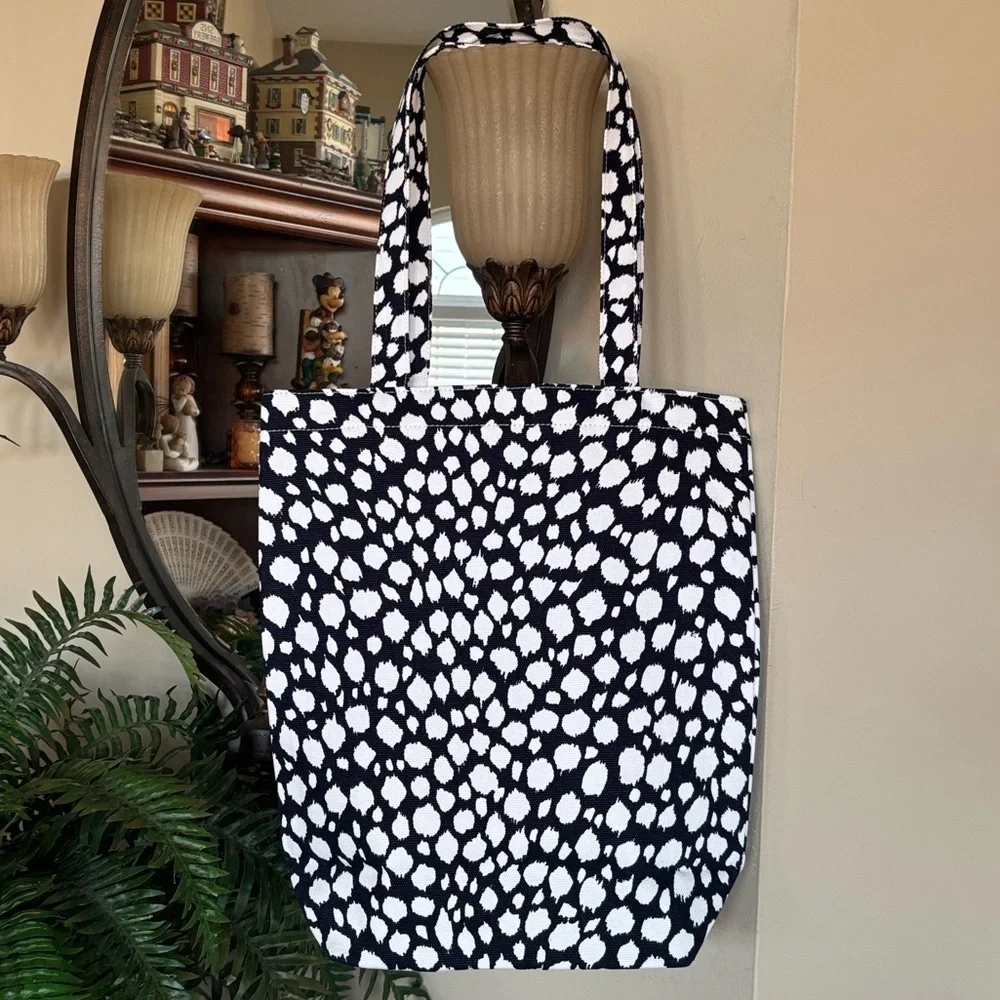 Brand New Tory Burch Ella Logo Navy Snow Leopard Canvas Tote Bag Office Laptop